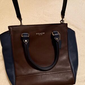 Coach Brown and Blue Color-Block Hand Bag